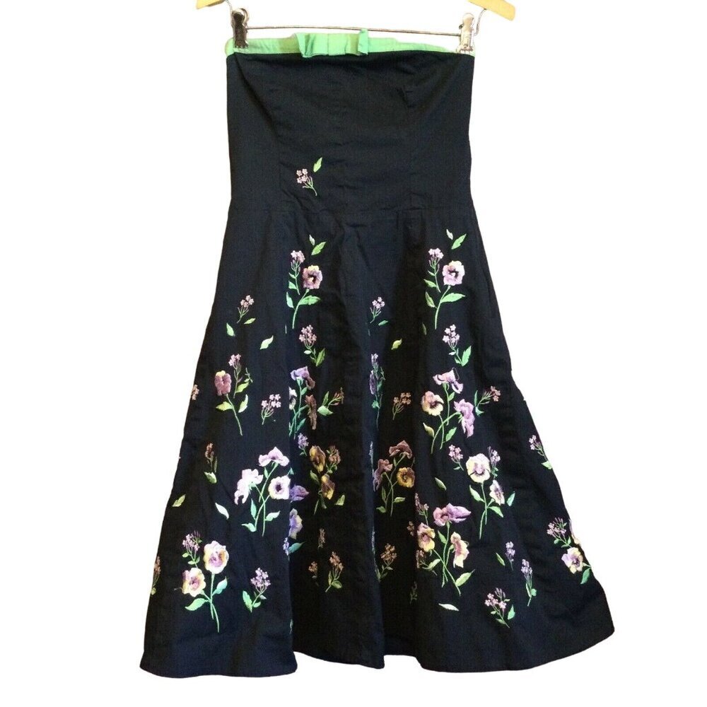 Elevenses Embroidered Dress Size 2 Black Floral Whimsigoth